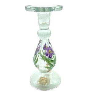 Vintage Fifth Avenue Crystal taper to 3" Candle‎ Holder Romania Iris Flower 9"